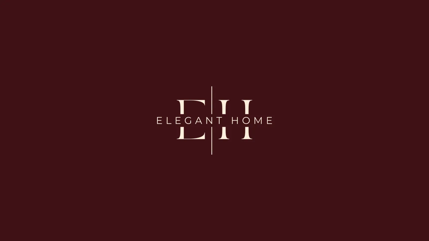 Elegant Home monogram on a deep burgundy background.