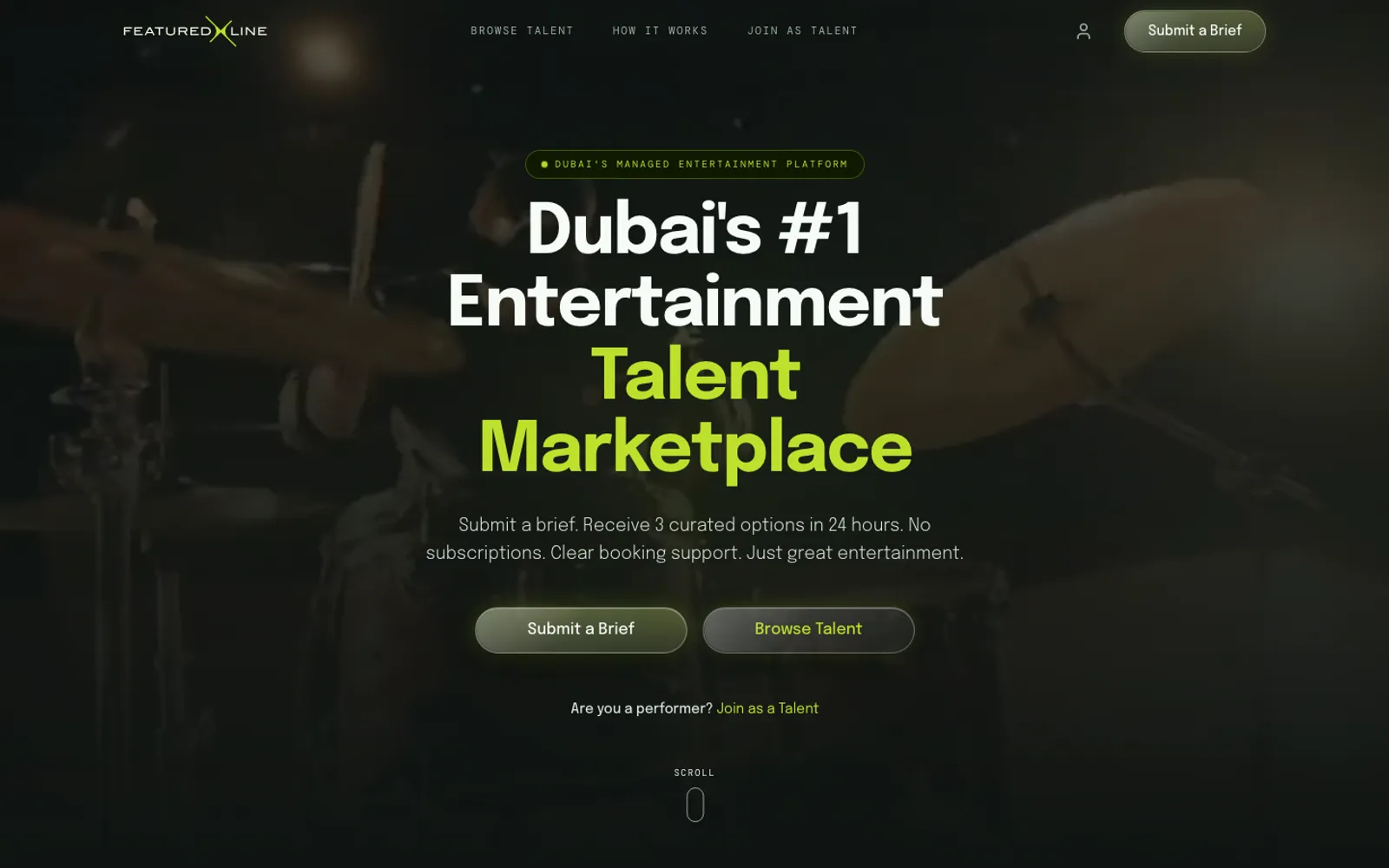 Featuredline homepage: Dubai's number one entertainment talent marketplace.