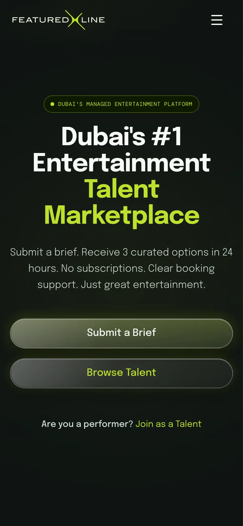 Featuredline homepage on a phone.