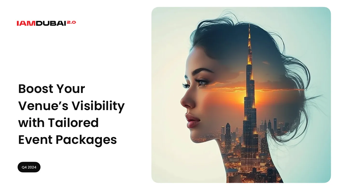 IAMDUBAI partnership deck cover: boost your venue's visibility with tailored event packages.
