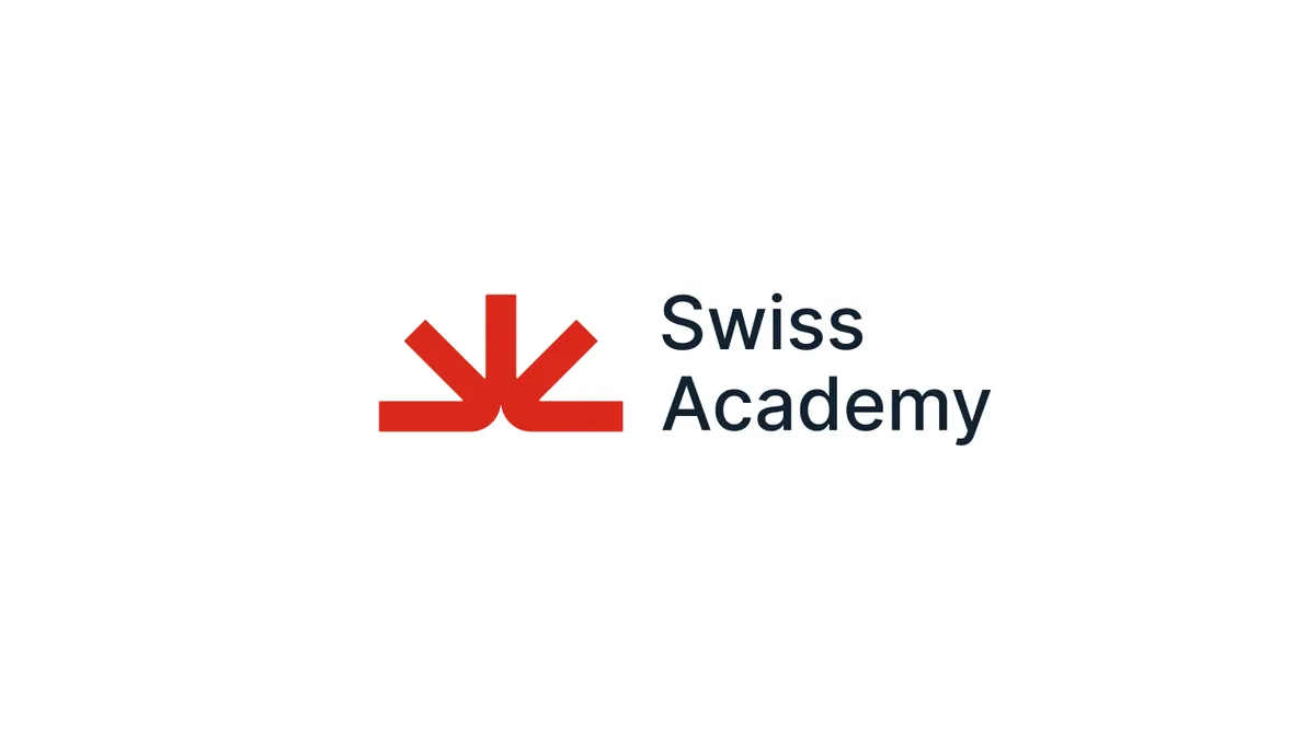The Swiss Academy wordmark in red and charcoal.