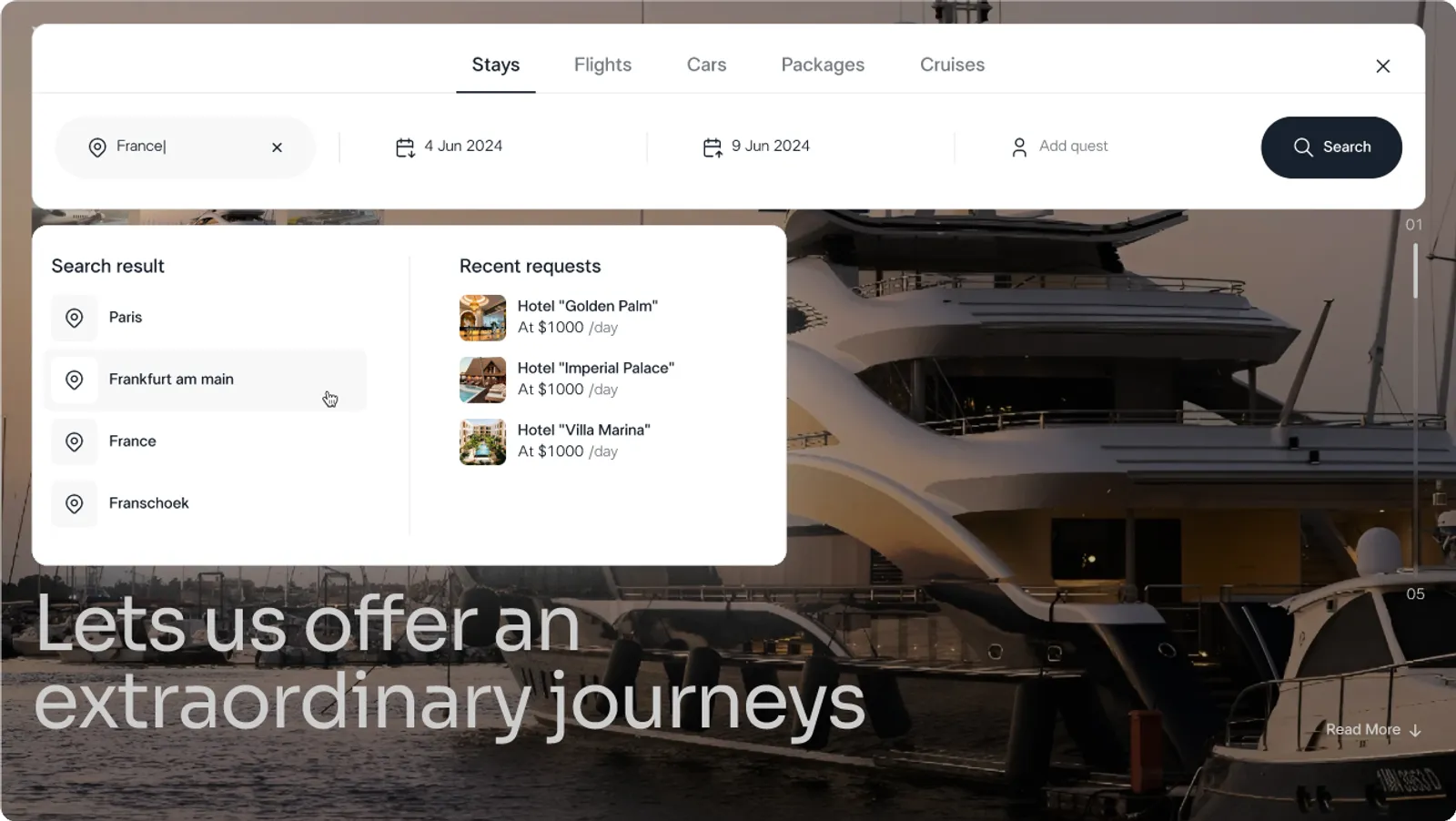 VIP CHECK-IN search: stays, flights, cars, packages and cruises.